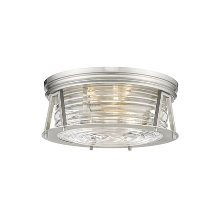 Z-Lite Cape Harbor 3 Light Flush Mount, Brushed Nickel & Clear 491F3-BN